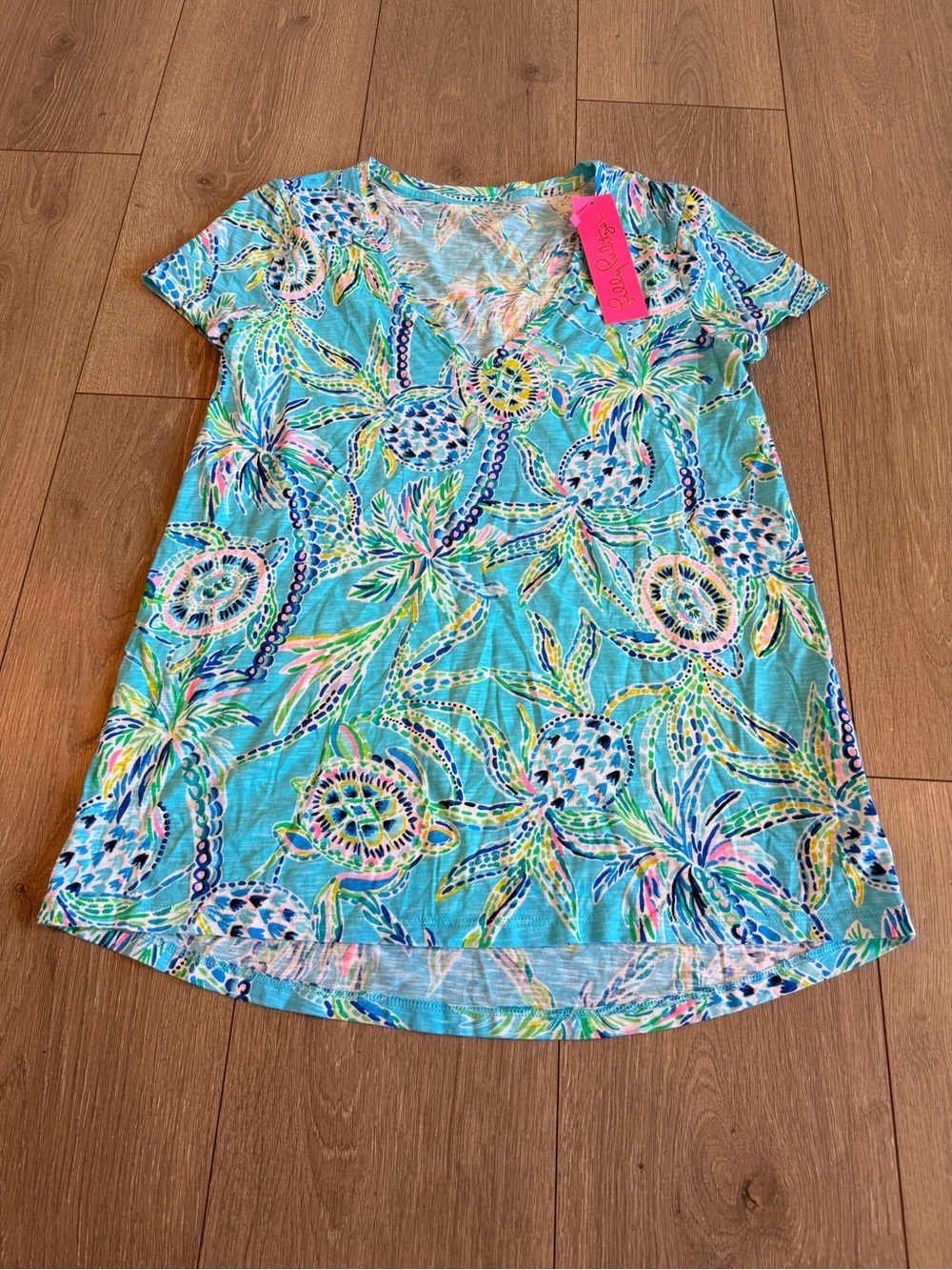 Lilly Pulitzer Turquoise Floral Short Sleeve Tee
